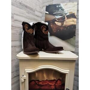 NEW MYRA PHOENIX RISING FRINGE WESTERN BOOTIES IN TAWNY BROWN SIZE 7